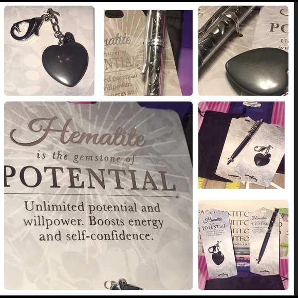 Gemstone Hematite Pen & Heart Bag Charm Gift Set - Picture 3 of 16